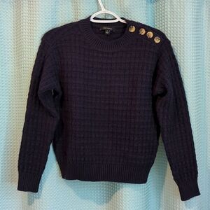 NWOT Sz SP Ann Taylor Navy Cotton Blend Crew Neck Sweater
